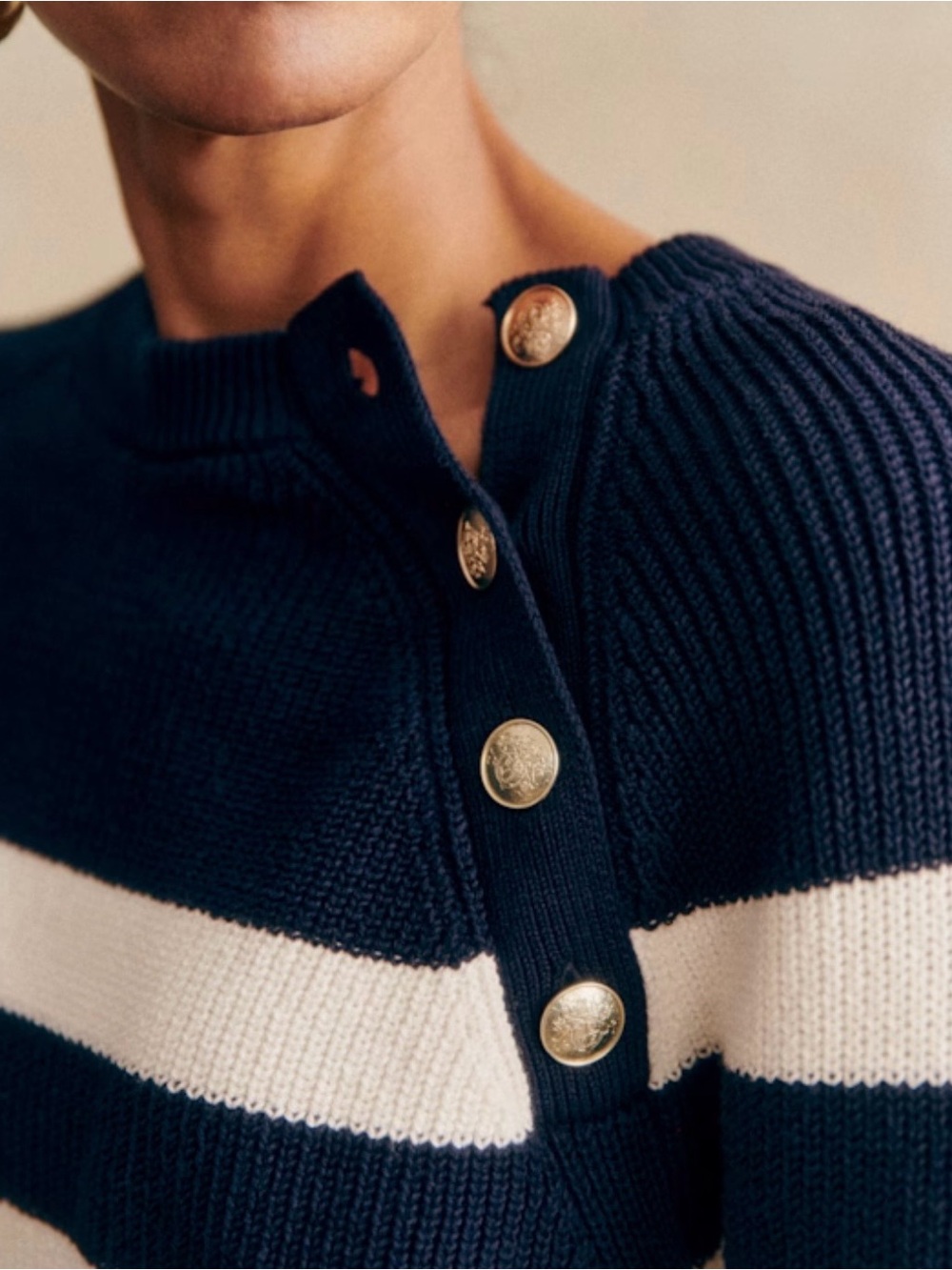 Sezane Gary Jumper in Navy Ecru Stripe - Picture 2 of 7